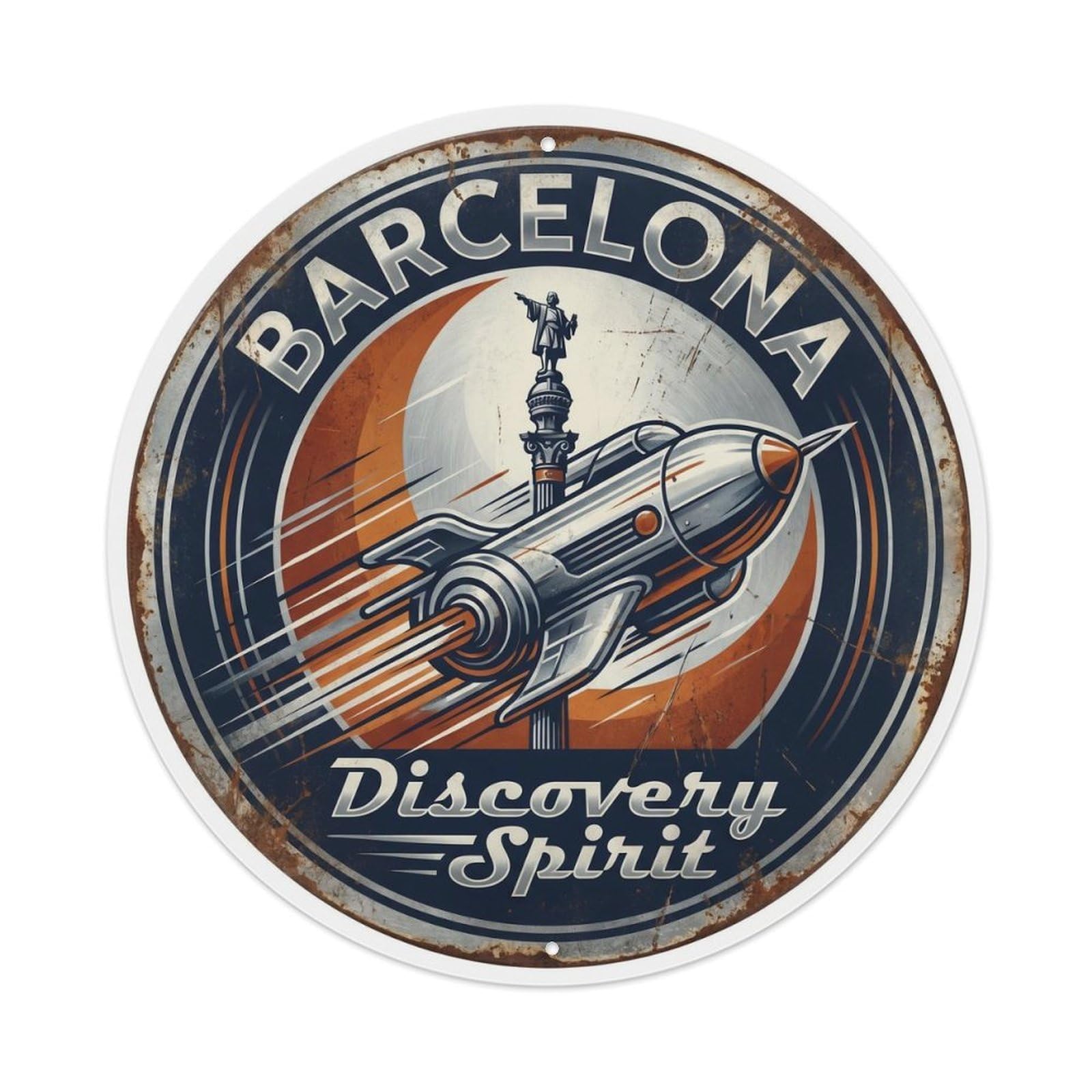 Vintage Travel Monument Barcelona Metal Tin Sign
