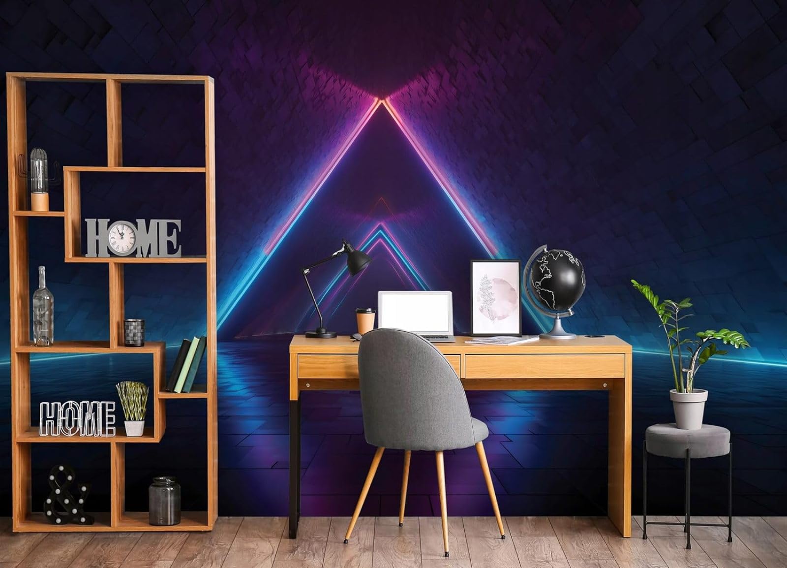 Kfjhgbdshhj 3D Mural Photo Mural-Wallpaper Abstract - For Living Room Bedroom - 3D Effect -Geometric Black Neon,250Cmx175cm Poster - Wall Sticker - Frameless Picture