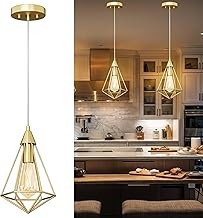 DWVO 2-Pack Pendant Lights Fixture, Farmhouse Cage Metal Line Hanging Ceiling Light with E26 Lamp Holder, Suitable for Kitchen Island, Entrance, Dining Room, Hallway - Gold