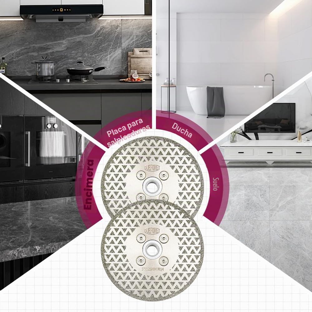 Disco Diamante para Porcelánico 125mm - Disco de Corte para Cortar y Moler Granito Mármol Cerámica Azulejos Cuarzo, Brida M14