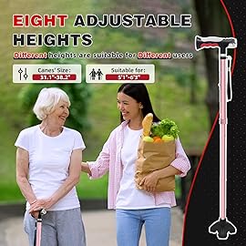 BigAlex Folding Walking Cane with Two Led Lights for Elderly Solid Base Adjustable Walking Stick with Carrying Bag for Men Women