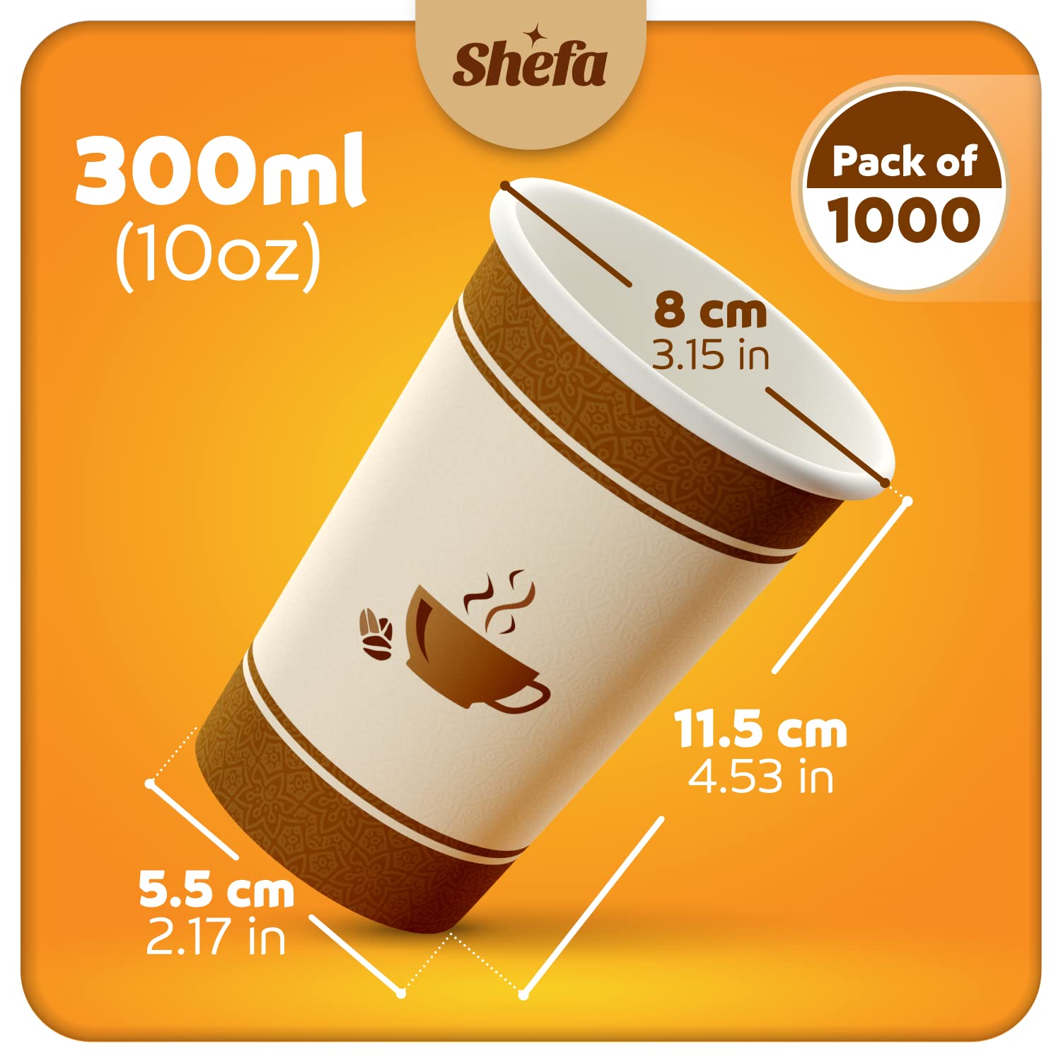 Shefa 10 Unzen, 1000 Kaffeebecher - Pappbecher für Heißgetränke oder kalte Getränke, Heißbecher zum Mitnehmen für Cafés - Hitzebeständige Tasse BPA-freie Pappbecher - Heißgetränkebecher