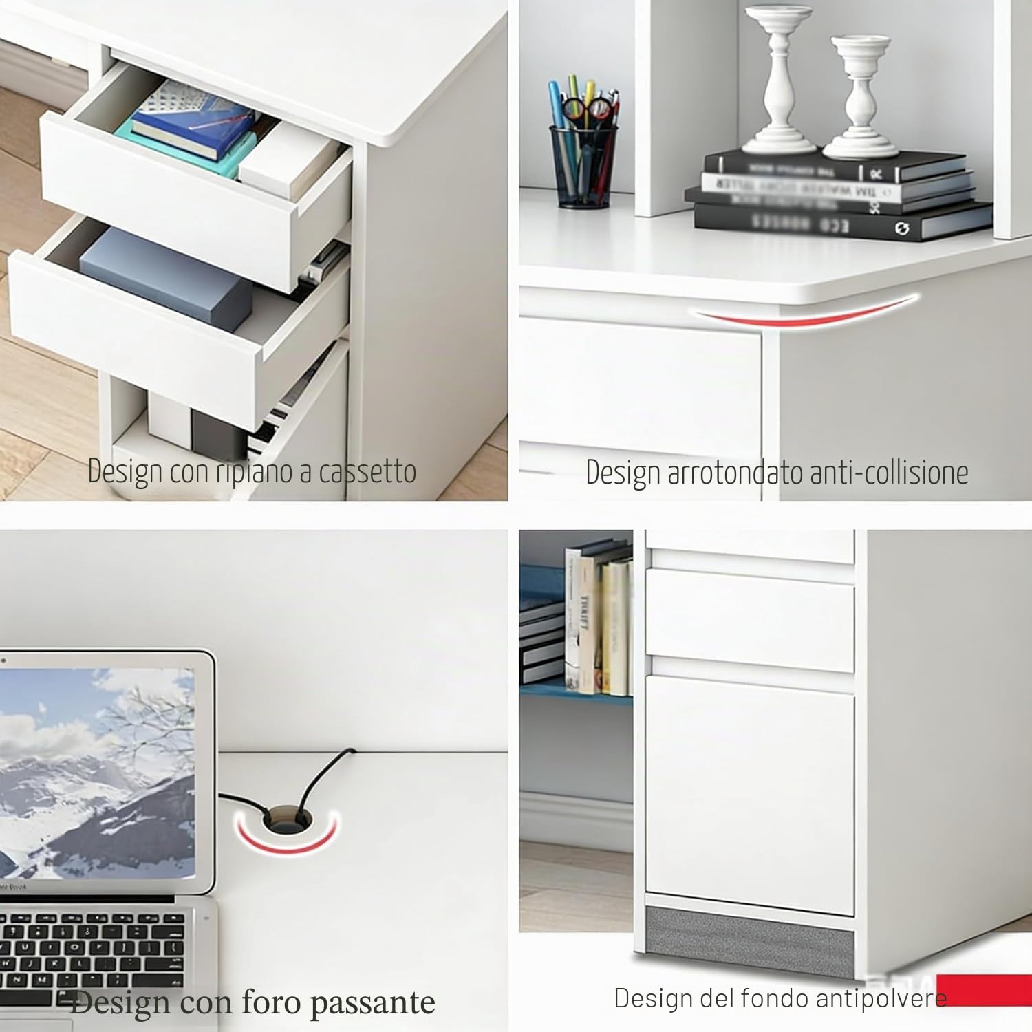 scrivania con libreria e cassetti,Scrivania per Casa e Ufficio con Ripiano Portaoggetti e Libreria Postazione di lavoro domestica con scaffali contenitori per PC per Lavorare e Studiare