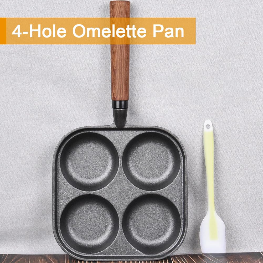 Padella per frittata, padella antiaderente in ghisa per 4 tazze, con manico, padella per frittelle, frittate, crêpe, per colazione, uova fritte, pancake, bistecche, hamburger, pancake