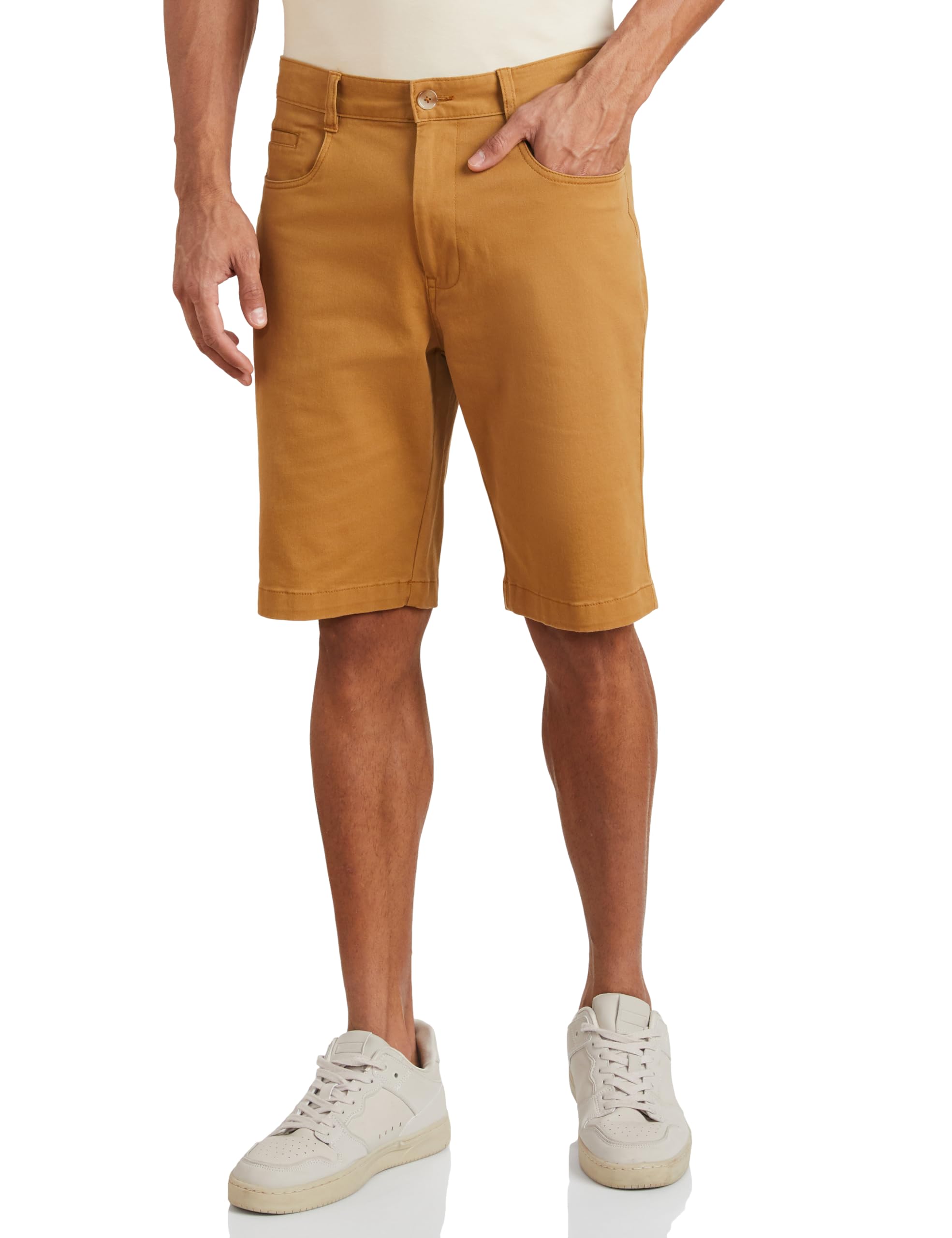 Amazon Brand - Symbol Men's Regular Fit Woven Shorts (AW19-SHR-ESS-04_Khaki 2_42)