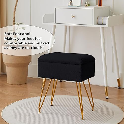 Miniatura 5 de BMWEI Taburete de tocador, otomana con almacenamiento, taburete de maquillaje, reposapiés, silla de piel sintética suave, mesa auxiliar lateral