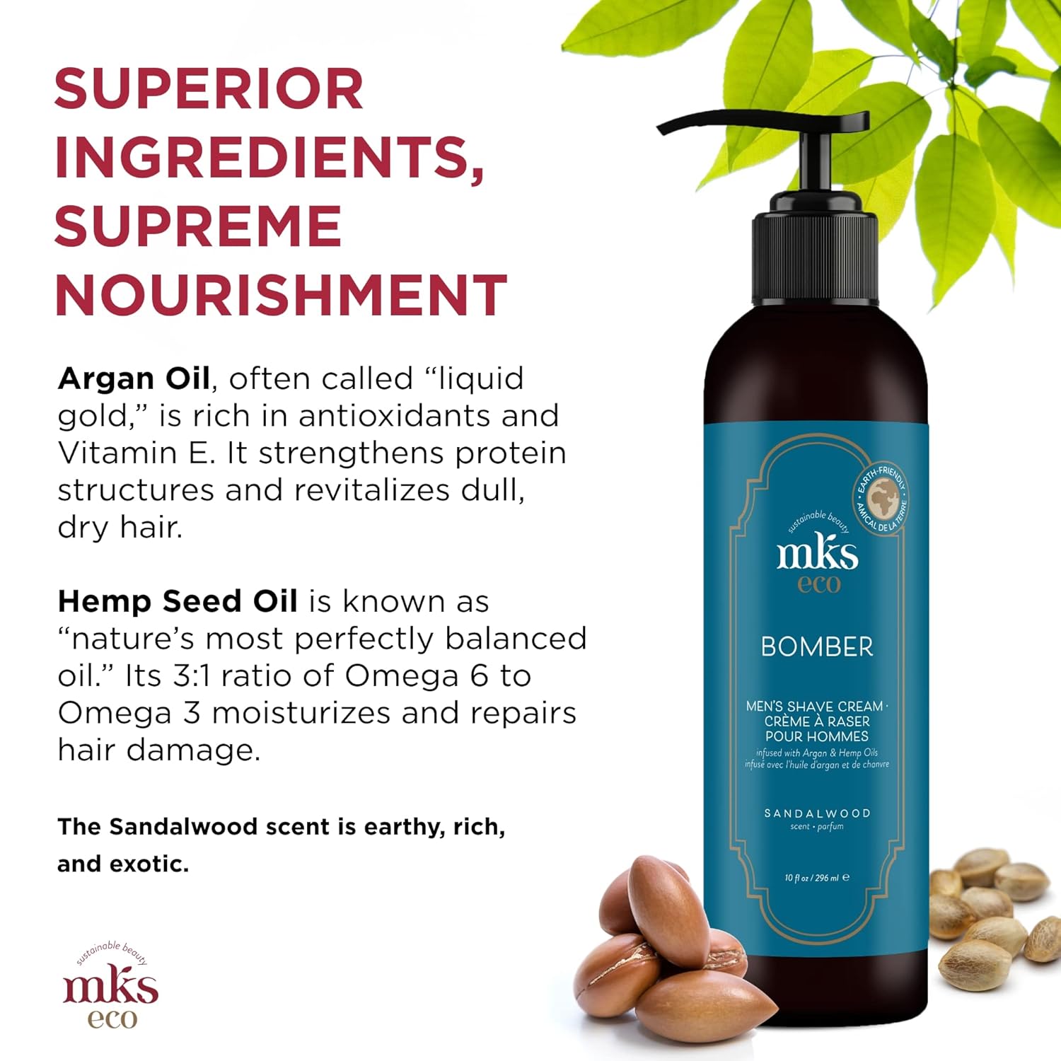 MKS eco for Men Bomber Shave Cream, Sandalwood Scent - 10 oz - Softens Beard to Reduce Resistance & Irritation, Moisturizes Skin - With Hemp Seed & Argan Oils - Vegan, Cruelty Free - Image 4