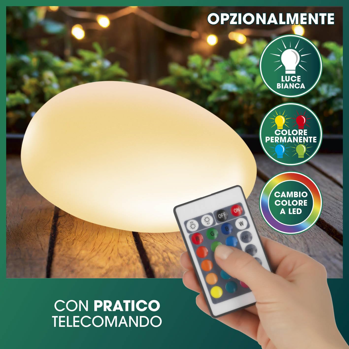 EASYmaxx Solar pietra deco 40x30x16 cm IP67 | Luce da giardino con illuminazione a LED con cambio di colore | Lampada da giardino moderna per esterni, telecomando | Cambio colore, resistente alle intemperie, telecomando incluso, classe energetica A