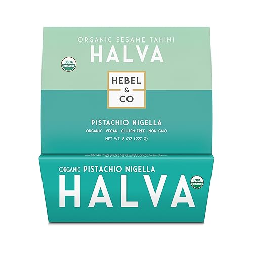 HEBEL & CO Pistachio Nigella Halva - 8 onzas | Certificado USDA orgánico, sin gluten, Kosher y vegano