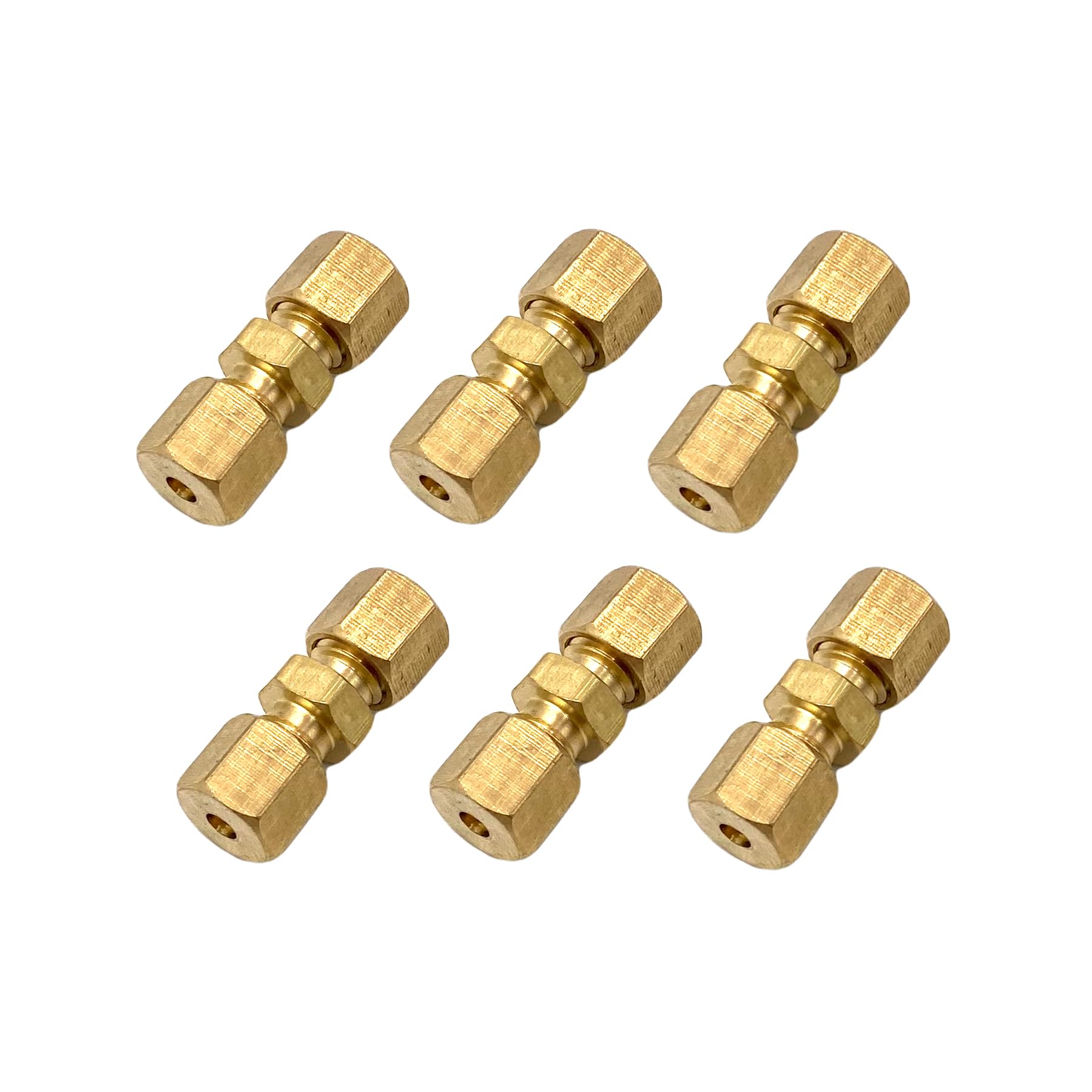 6 Pcs 1/8 Inch Compression Couplings, 1/8" OD x 1/8" OD Brass Air Line Compression Fittings for Refrigeration, Water, Oil Gas, and Hydraulic Systems