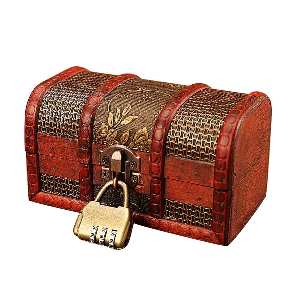 OIFAODAO Vintage wooden jewelry box, Vintage Wood Case with Lock Storage Container Box Trinket Bracelet Pearl Ring Wooden Treasure Chest