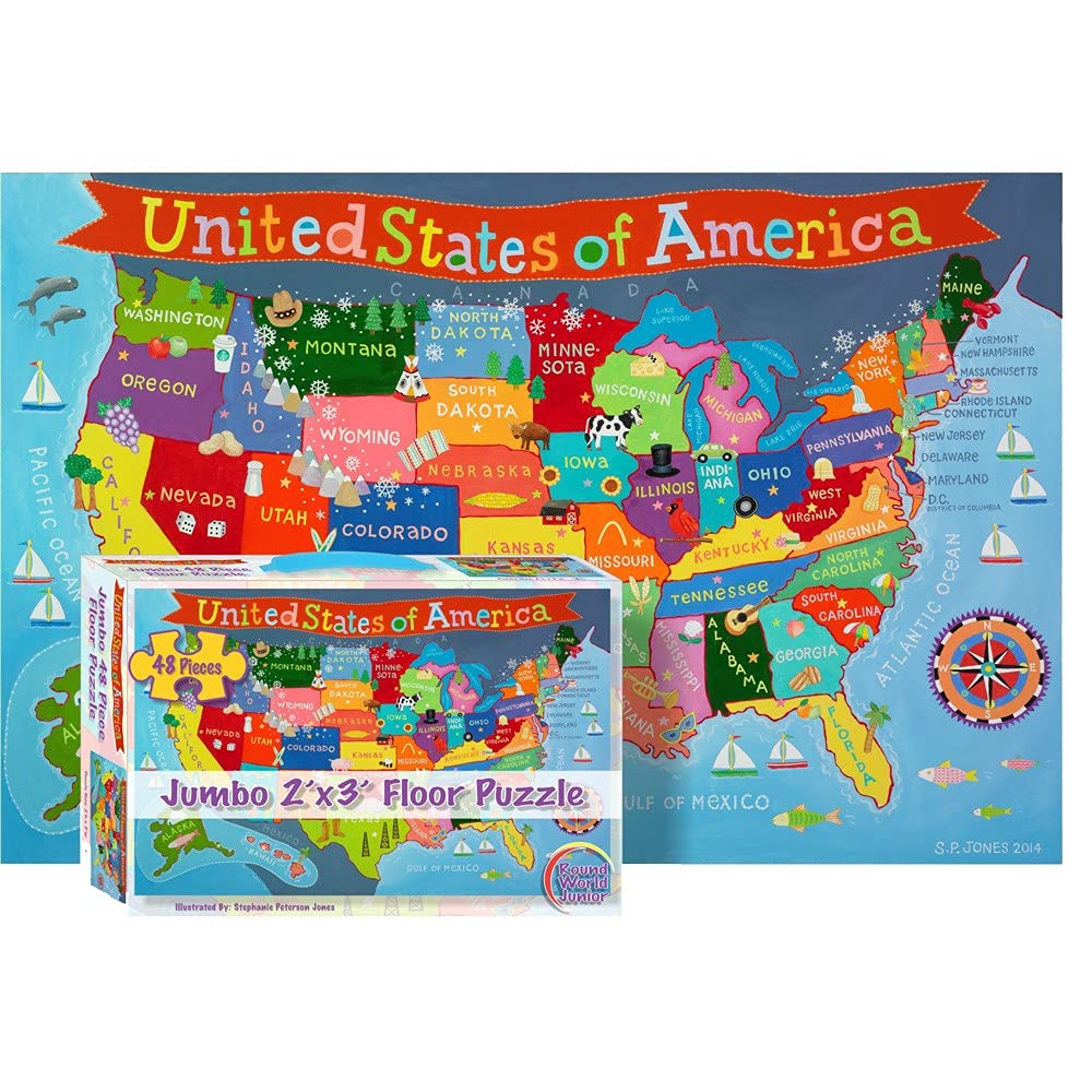 Amazon.com: Waypoint Geographic Kid’s USA Jumbo 48-Piece Floor Puzzle ...