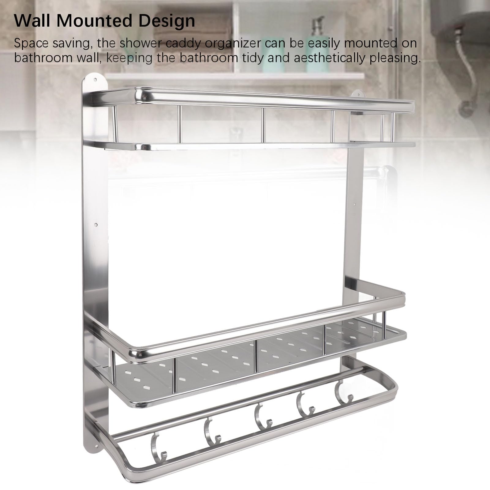 Organizador de Carrito de Ducha Estante de baño montado en la Pared de Acero Inoxidable con Barra para Toallas para organización de Almacenamiento de baño de Primera Calidad