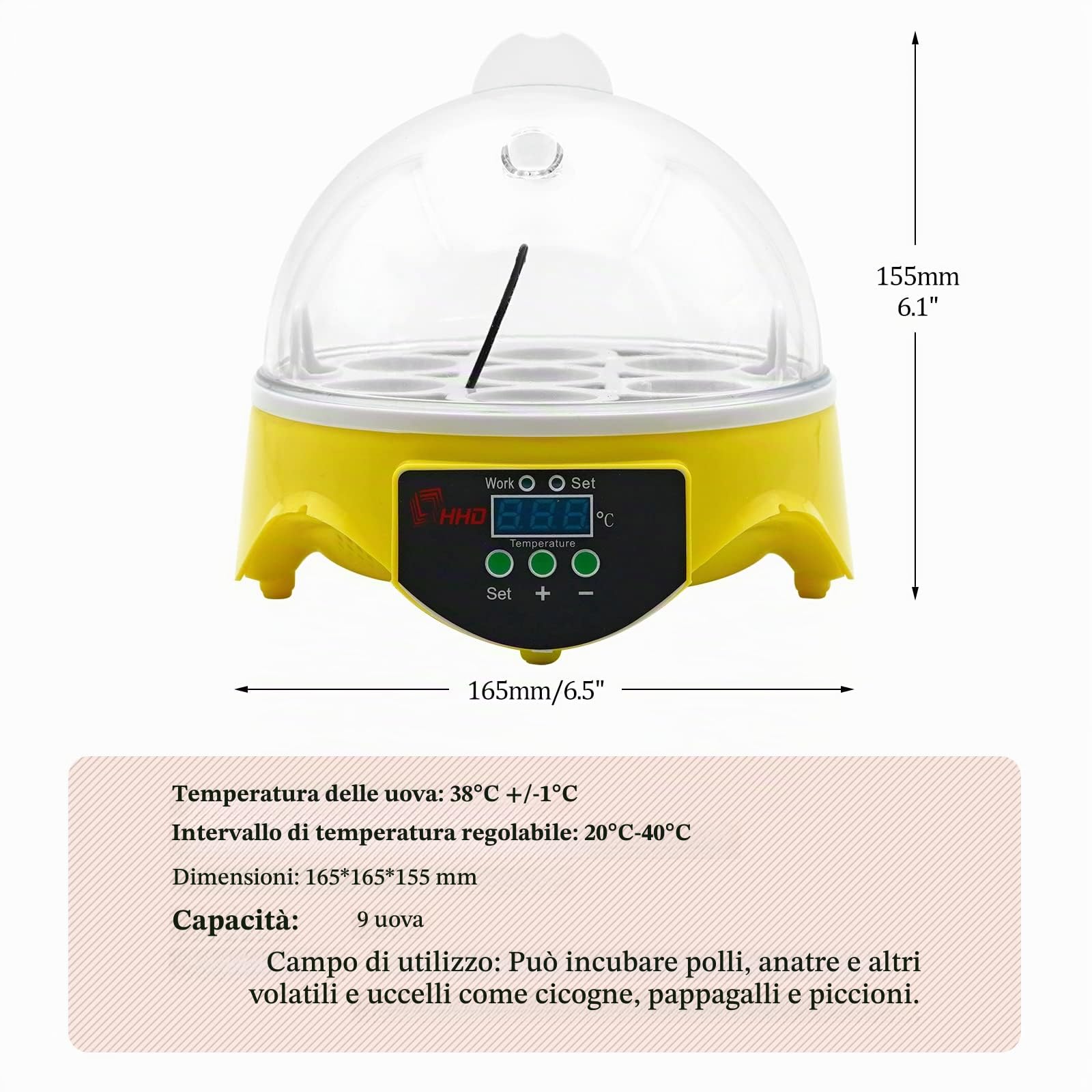 7 Incubatrice per Uova di Gallina con Controllo Della Temperatura, Incubatrice per Uova Di Rettile con Display Digitale a Led per Galline, Anatre, Oche, Piccioni, Quaglie