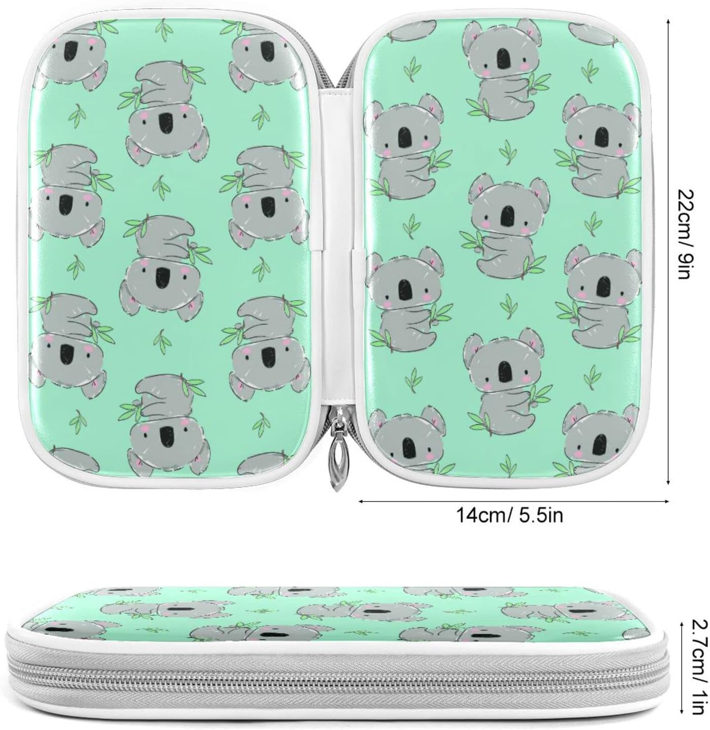 ZZKKO Cute Koala Green Leaves Pencil Bag Case Zipper Pencil Holder Organizer Stationary Pen Bag Cosmetic Makeup Bag Pouch Purse for School Office Supplies - Image 2