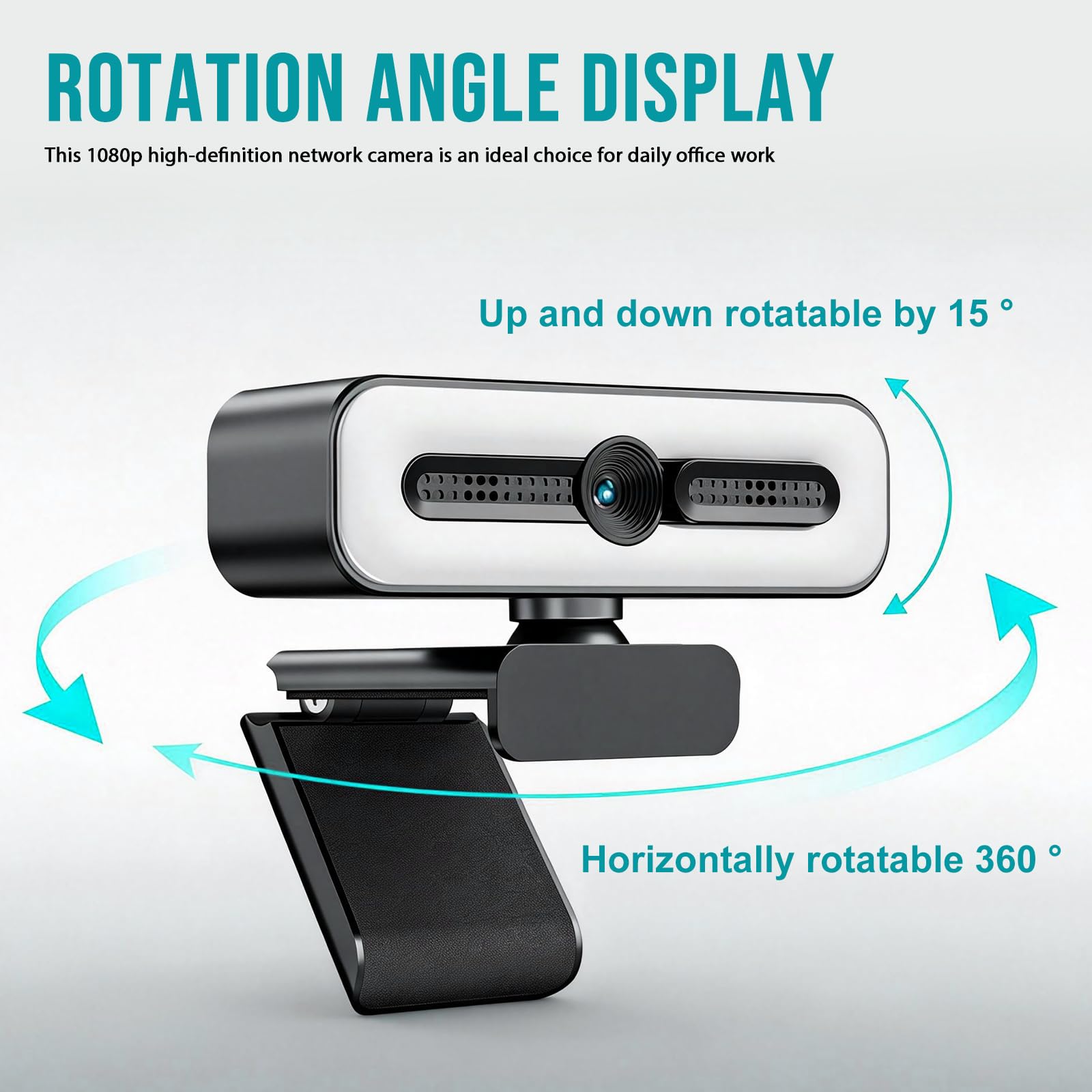 Webcam USB VEGOATY 1080P: webcam Full HD grandangolare da 90° con microfono per videochiamate e registrazioni, conferenze web, può ruotare la telecamera USB di 360°
