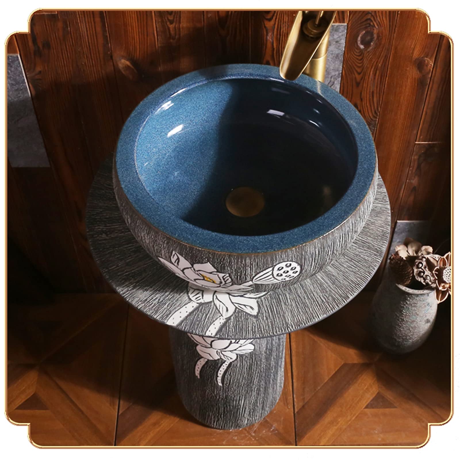 Ceramika zlewozmywakowa w stylu retro Deco z twardą i łatwą do czyszczenia podłogową umywalką, wodoodporny nierdzewny licznik, N-bez lustra, A-bez lustra, A-bez lustra, A-bez lustra
