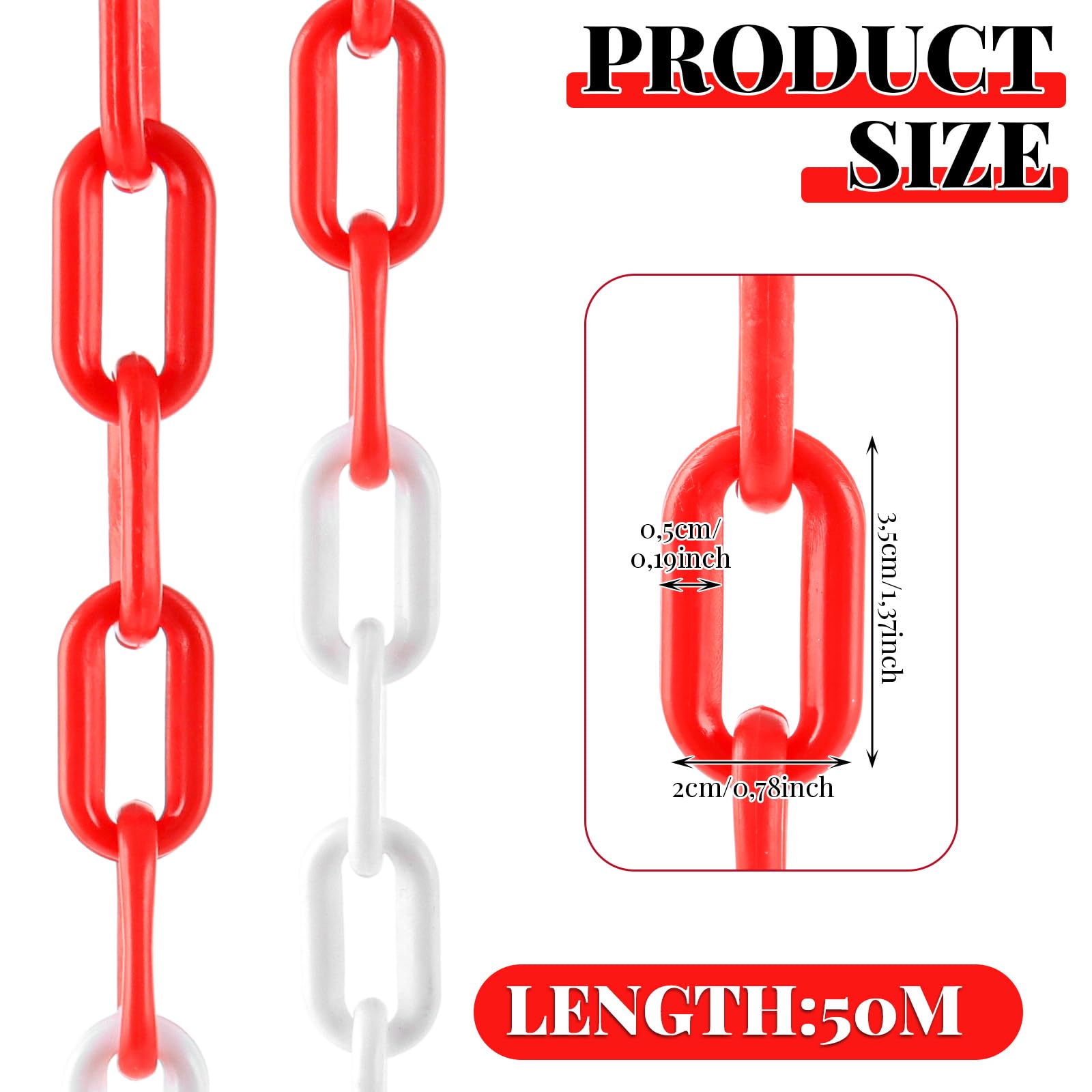 Produktbild von TOPWAY Absperrkette Aus Kunststoff 50 M X 6 Mm – Rot-weiß, Gut Sichtbar – Für Warnung, Absperrung, Warteschlangen, Parkplätze & Veranstaltungen
