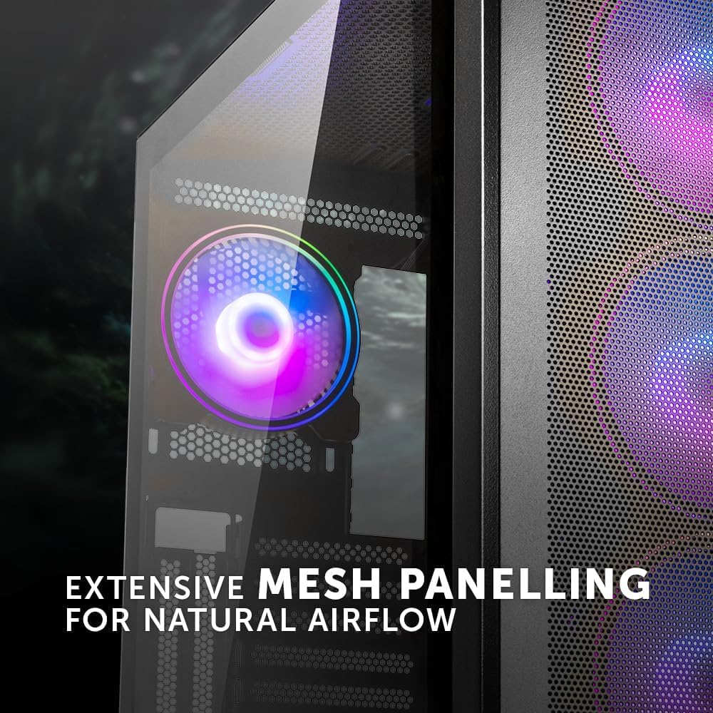 Close-up of Kolink Unity Peak mesh paneling for airflow