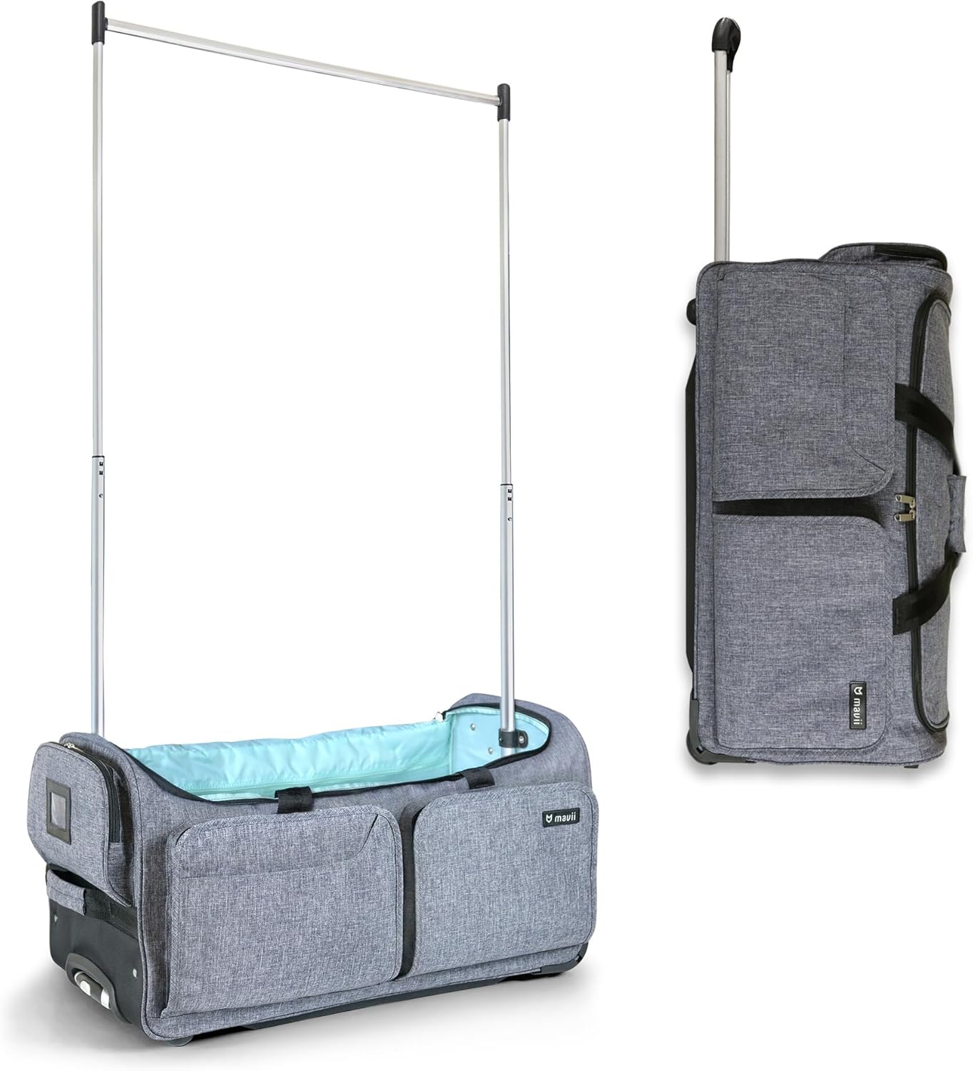 Mavii Dance Bag with Garment Rack - Wheeled 28 Inch Collapsible Travel Bag, Rolling Garment Rack Luggage, Gray Grey 28"