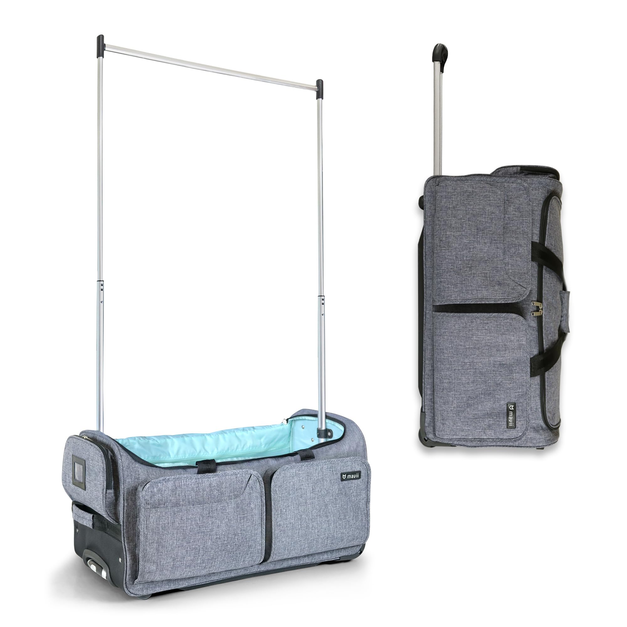 Mavii Dance Bag with Garment Rack - Wheeled 28 Inch Collapsible Travel Bag, Rolling Garment Rack Luggage, Gray