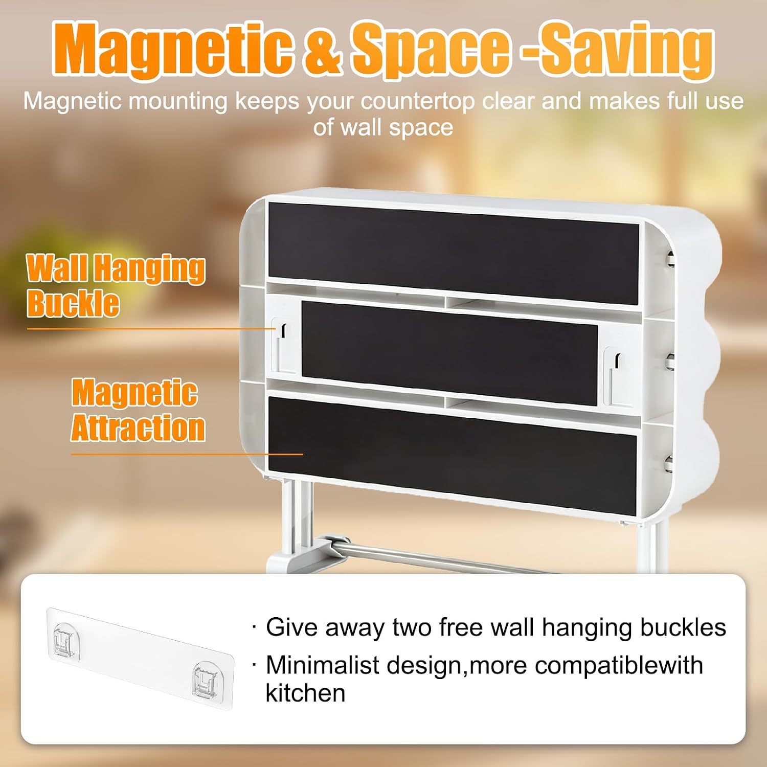 4 in 1 Plastic Wrap Dispenser with Cutter,Wooden Aluminum Foil Organizer