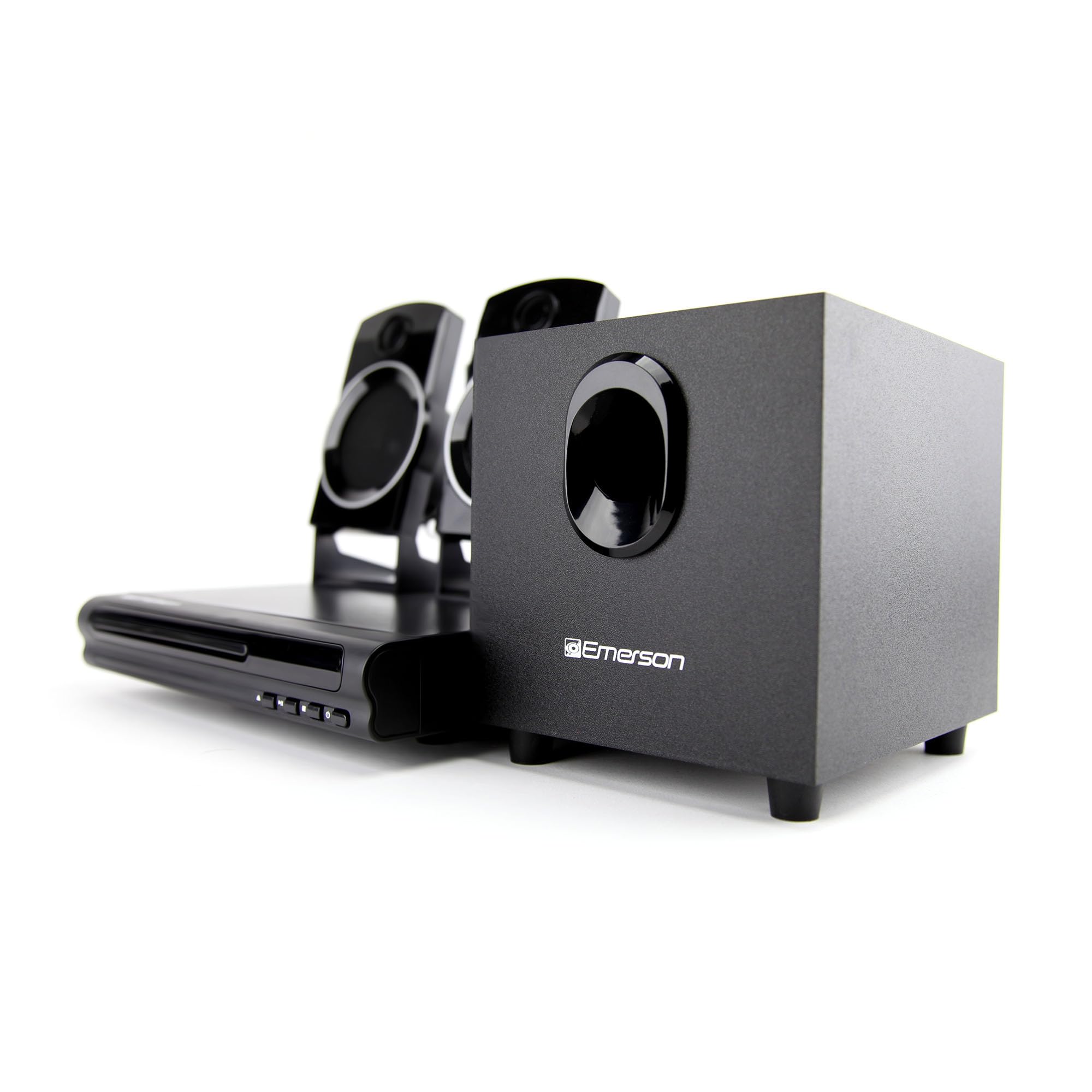 Emerson ED-8050 Reproductor de DVD de cine en casa de 2.1 canales y sistema de sonido envolvente con subwoofer, salida HDMI, reproducción USB y altavoces duales, ideal para una experiencia inmersiva