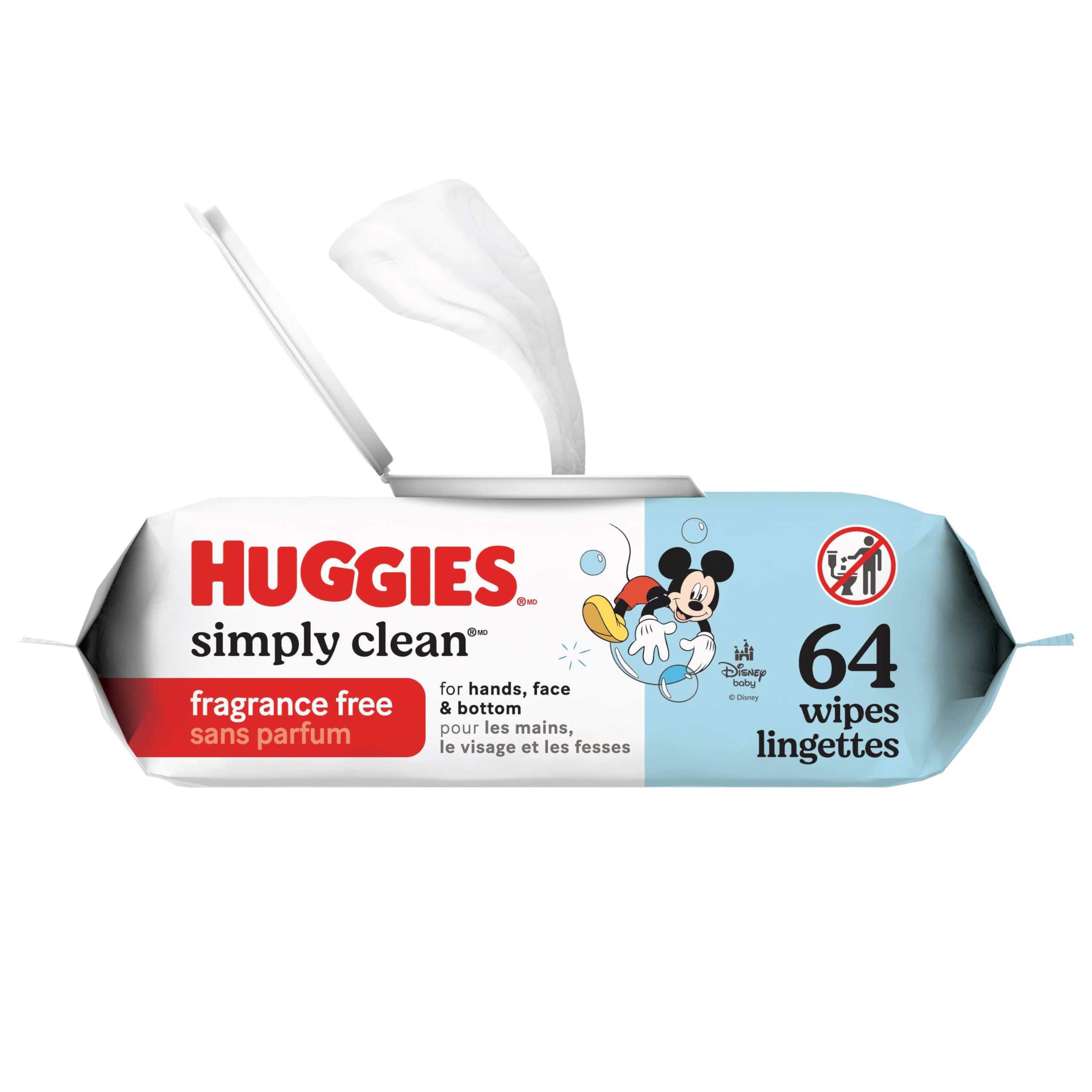 Huggies Simply Clean Unscented Baby Diaper Wipes, 1 Flip-Top Pack (64 Wipes Total), Packaging May Vary