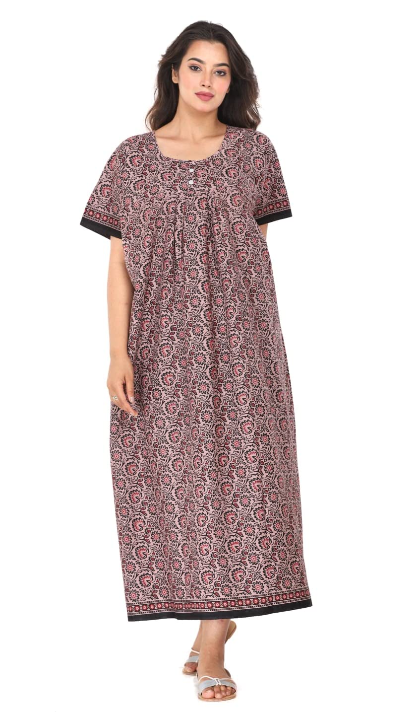 Brand Women's Jaal Printed Cotton Nighty, Maxi, Nightgown-image-12