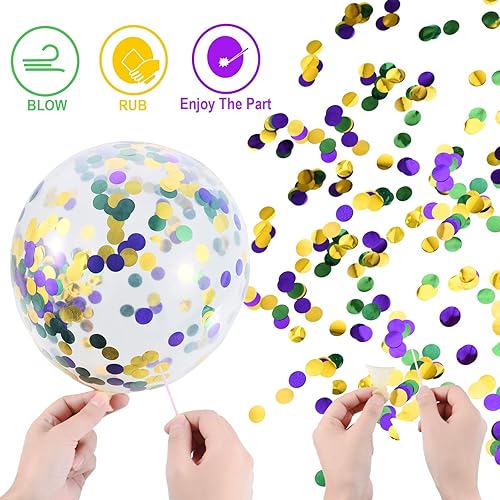 Miniatura 6 de 100 globos de Mardi Gras, confeti dorado, verde, morado, látex, globos de fiesta coloridos para carnaval, boda, aniversario y suministros de fiesta