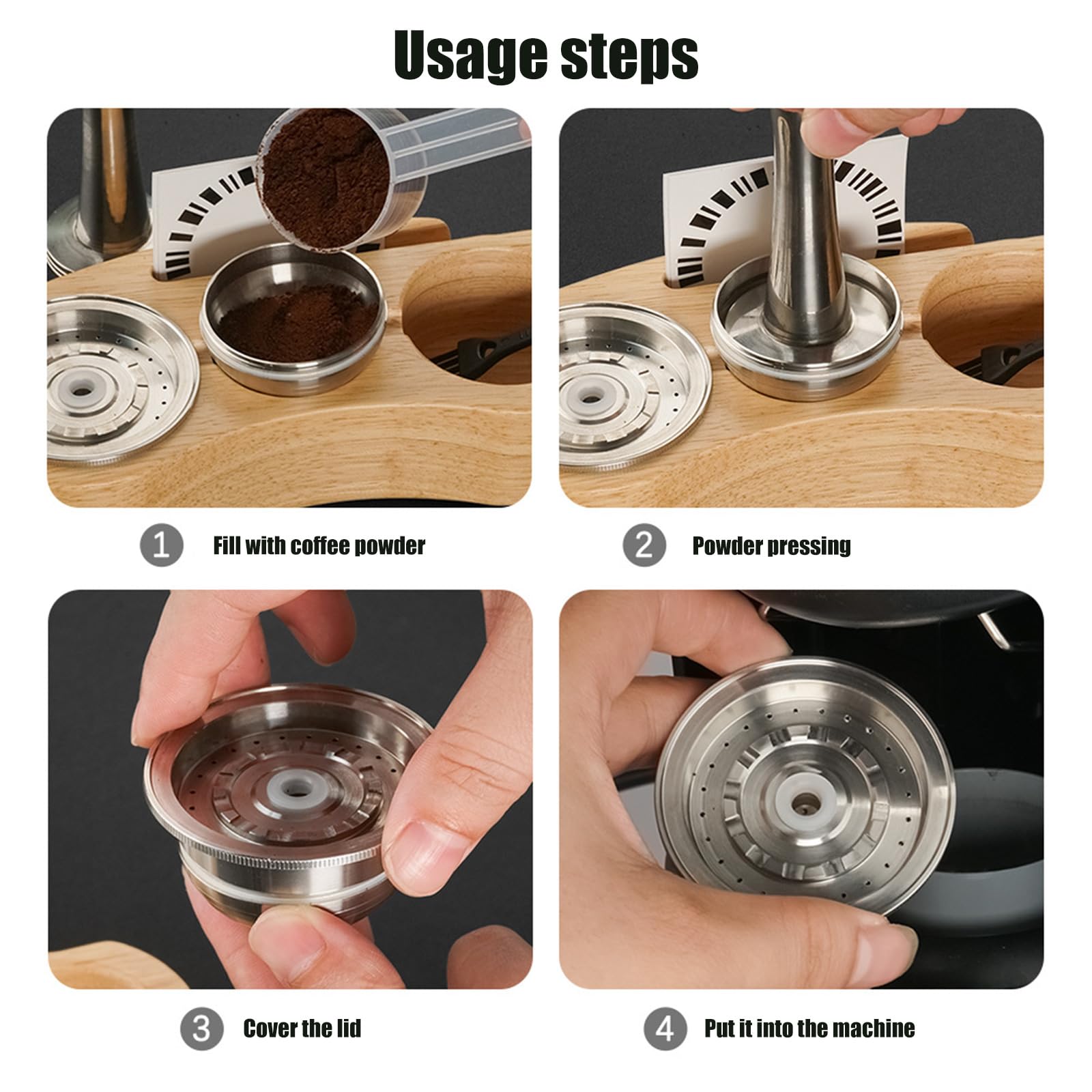 Greabuy Base de almacenamiento de cápsulas de café compatibles, organizadores de acero inoxidable, manipulador de polvo para uso eficiente en la encimera