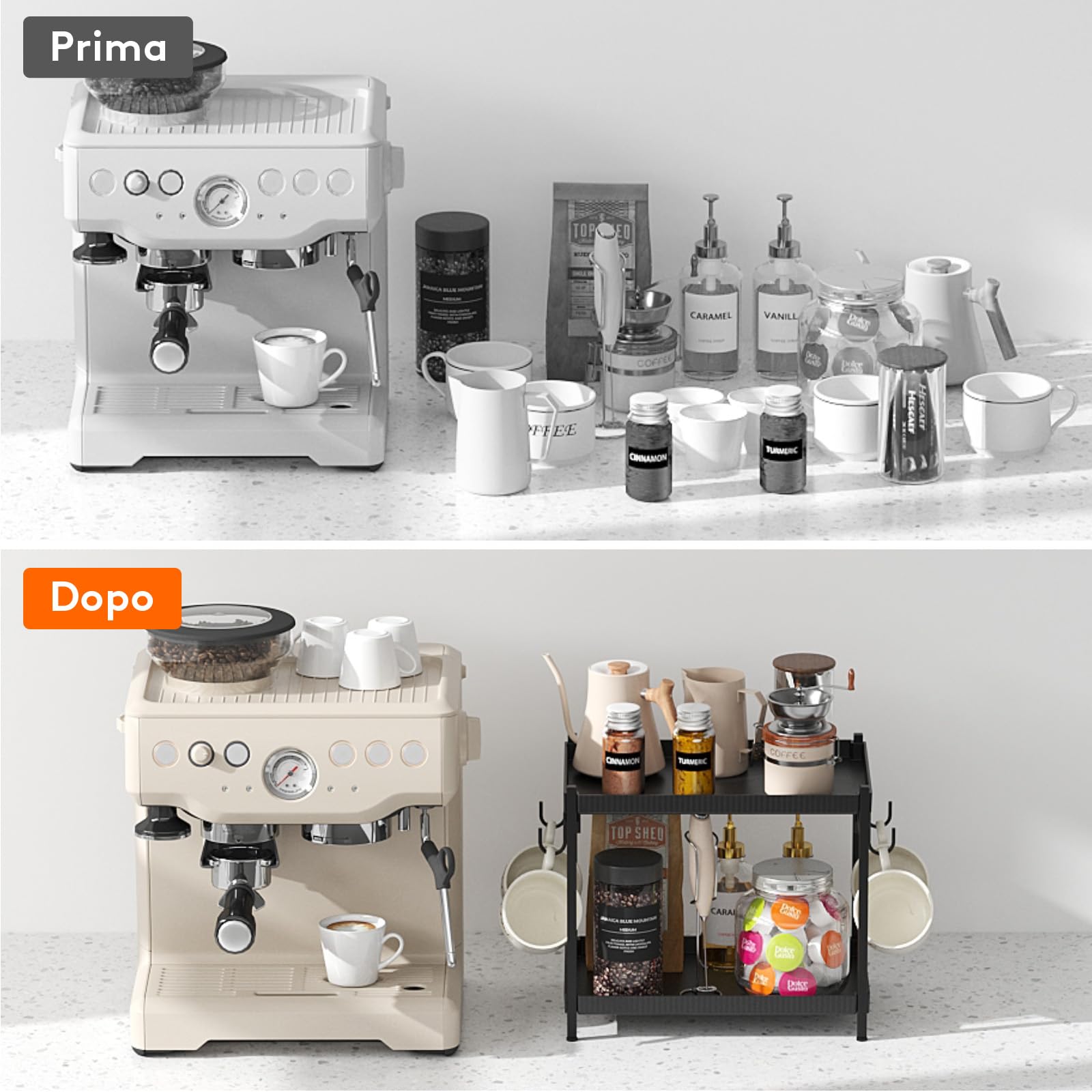 Lifewit Organizer per Caffè, 2 Livelli Portatazze da Banco, Espositore a Scaffale con 4 Ganci, Contenitore per Accessori da Caffè per la Cucina di Casa, Nero