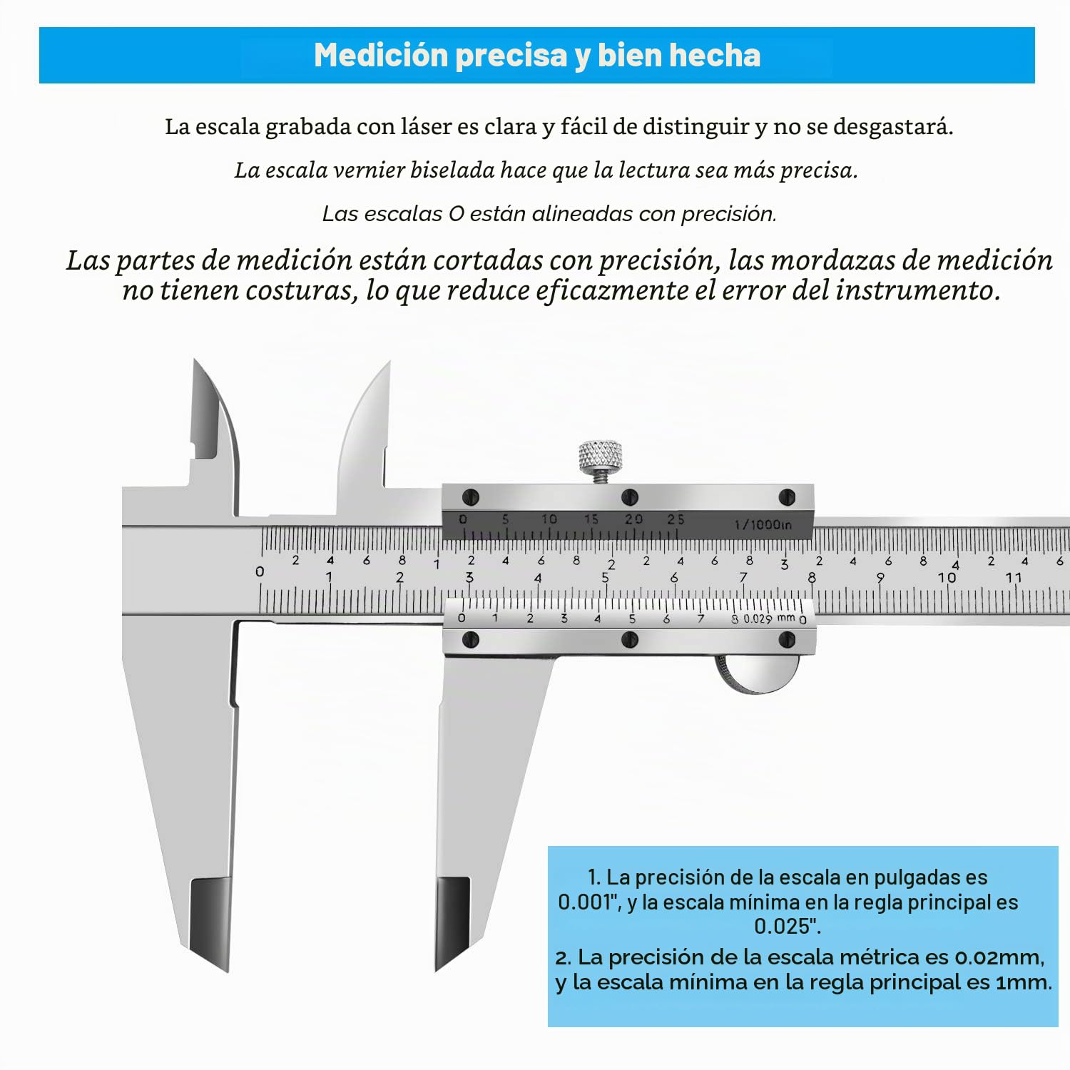 Calibre Vernier micrómetro de 8 pulgadas/20 cm, herramienta de medición de precisión de acero inoxidable (pulgada/métrica), profundidad, precisión 0.001 pulgadas,0.02 mm