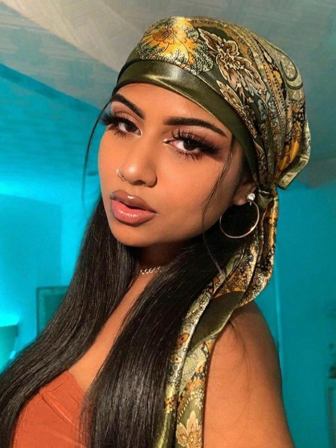 Large Stain Scarf Bandana For Women - Silk Feel Head Hair Scarf Green Pirate Head Scarves 35" Square