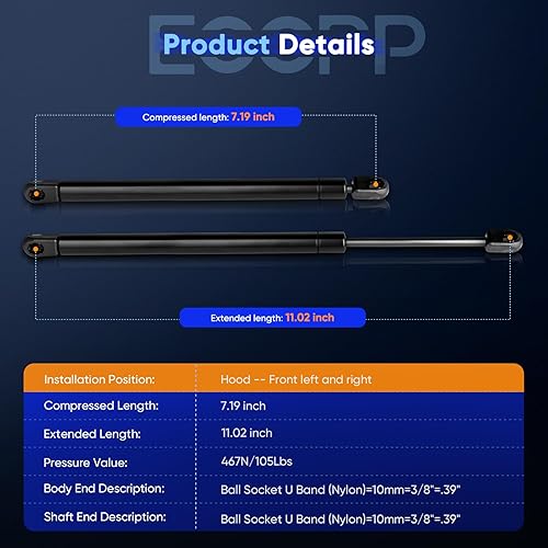 Miniatura 3 de ECCPP - Juego de 2 amortiguadores con resortes de gas para cofre, para Jeep Grand Cherokee 1999–2004 (refacción 4048)