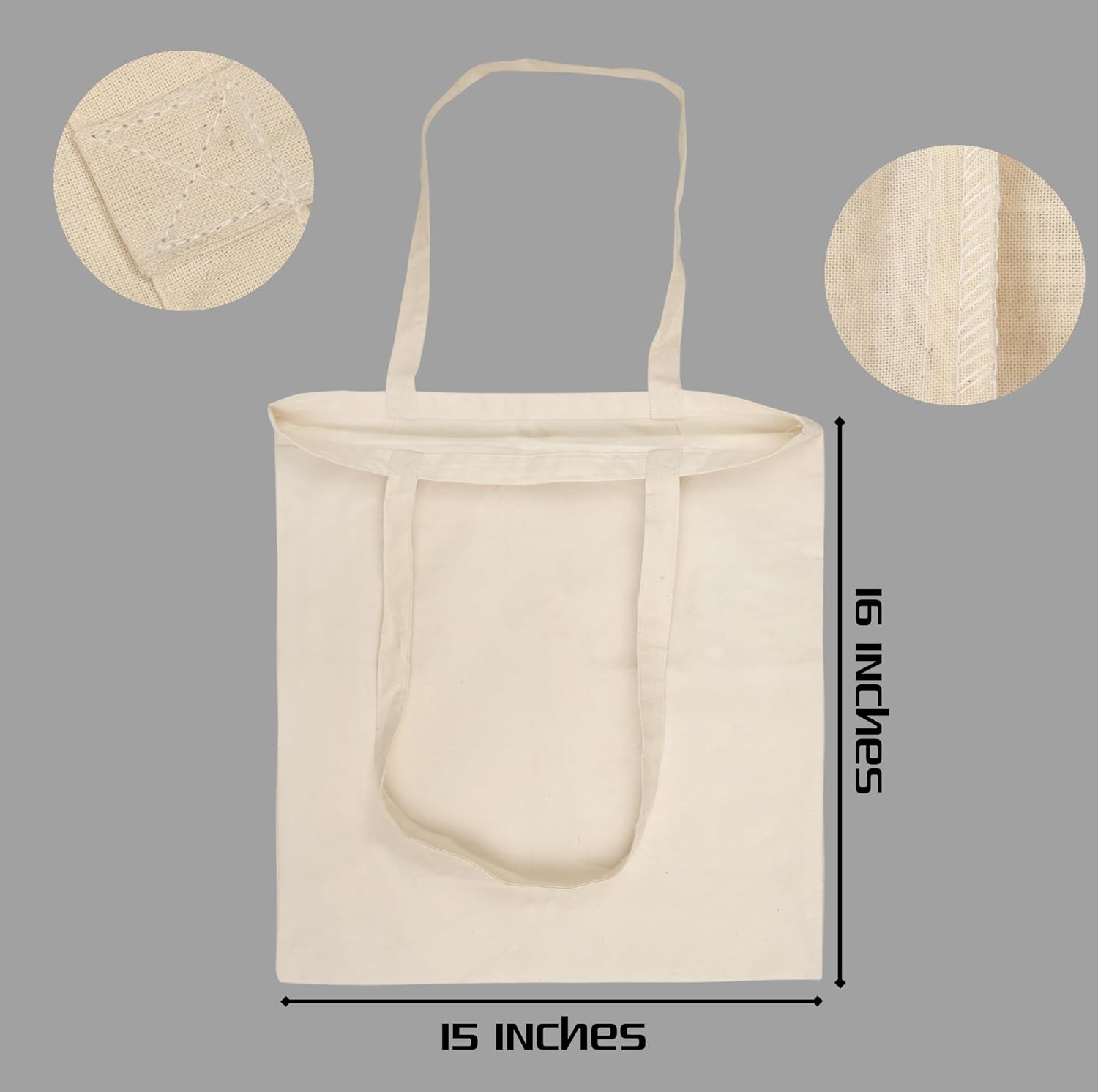 Tote Bags, Reusable Cotton Grocery Bags, Heavy Duty Shopping Bags with Reinforced Stitching, Large 15 x 16 Inch, Natural, Pack of 12 image 5