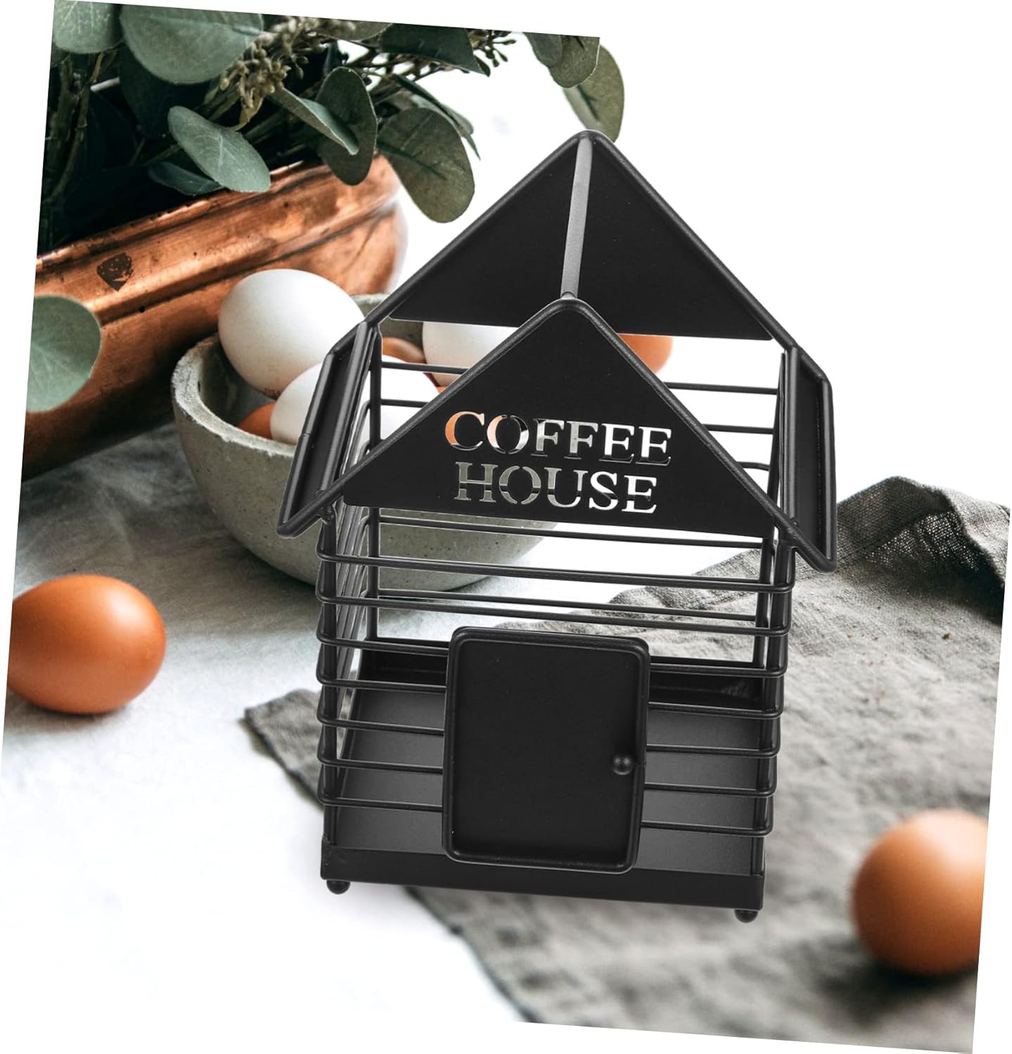 ABOOFAN House Shape Coffee Storage Rack Iron Art Organizer for Eggs and Sundries Holder for Home and Office Stylish Countertop Storage Solution