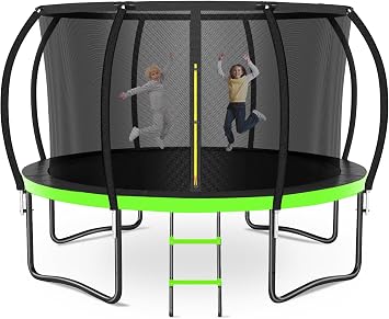 Zevemomo Outdoor Trampoline 14FT for Kids & Adults, Round Recreational Trampoline, Pumpkin Shaped with Curved Poles, ASTM Approved