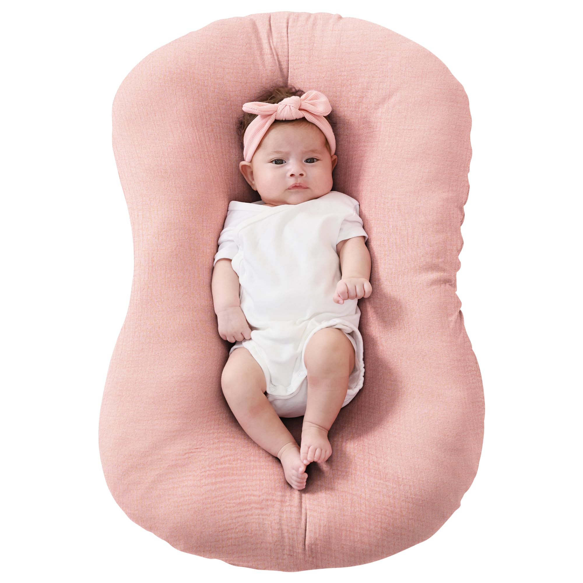 FUNUPUP - Funda de muselina para tumbona de bebé, compatible con Snuggle Me Lounger, funda de almohada para tumbona infantil para recién nacidos, funda extraíble para tumbona de recién nacidos para niños y niñas, color rosa