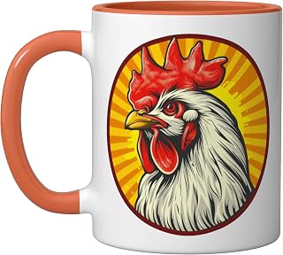 Brahma Chicken Round Image Ceramic Mug, Orange/White