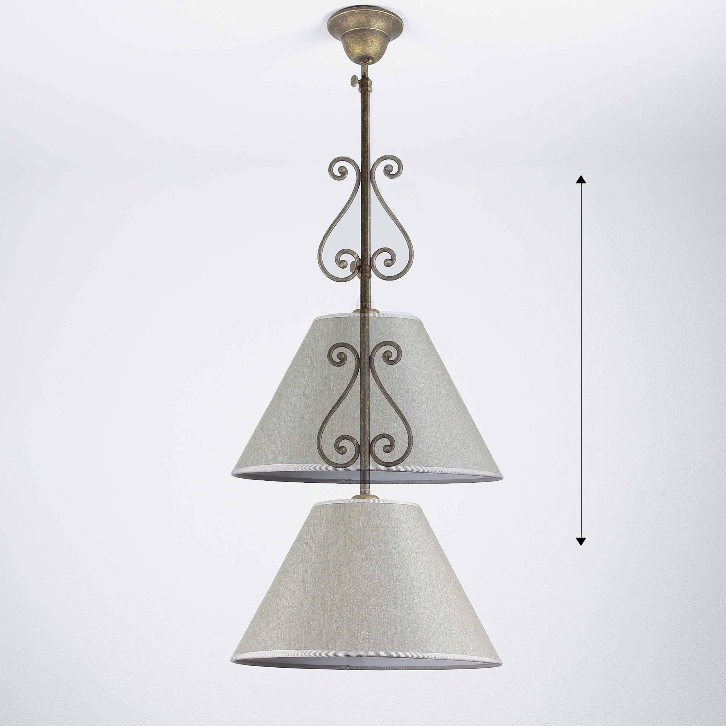 Licht-Erlebnisse Premium Deckenlampe Antik aus Messing Stoffschirm Handarbeit 3-flmg L120cm Esstisch Beleuchtung Wohnzimmer