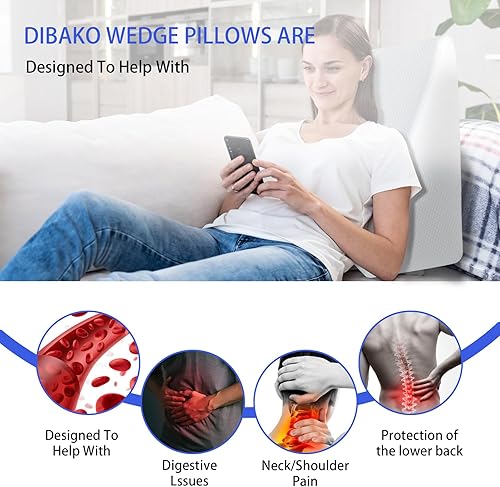 Miniatura 4 de Almohada de cuña con parte superior de espuma viscoelástica para dormir, almohada triangular de soporte elevado de 12 pulgadas para leer y