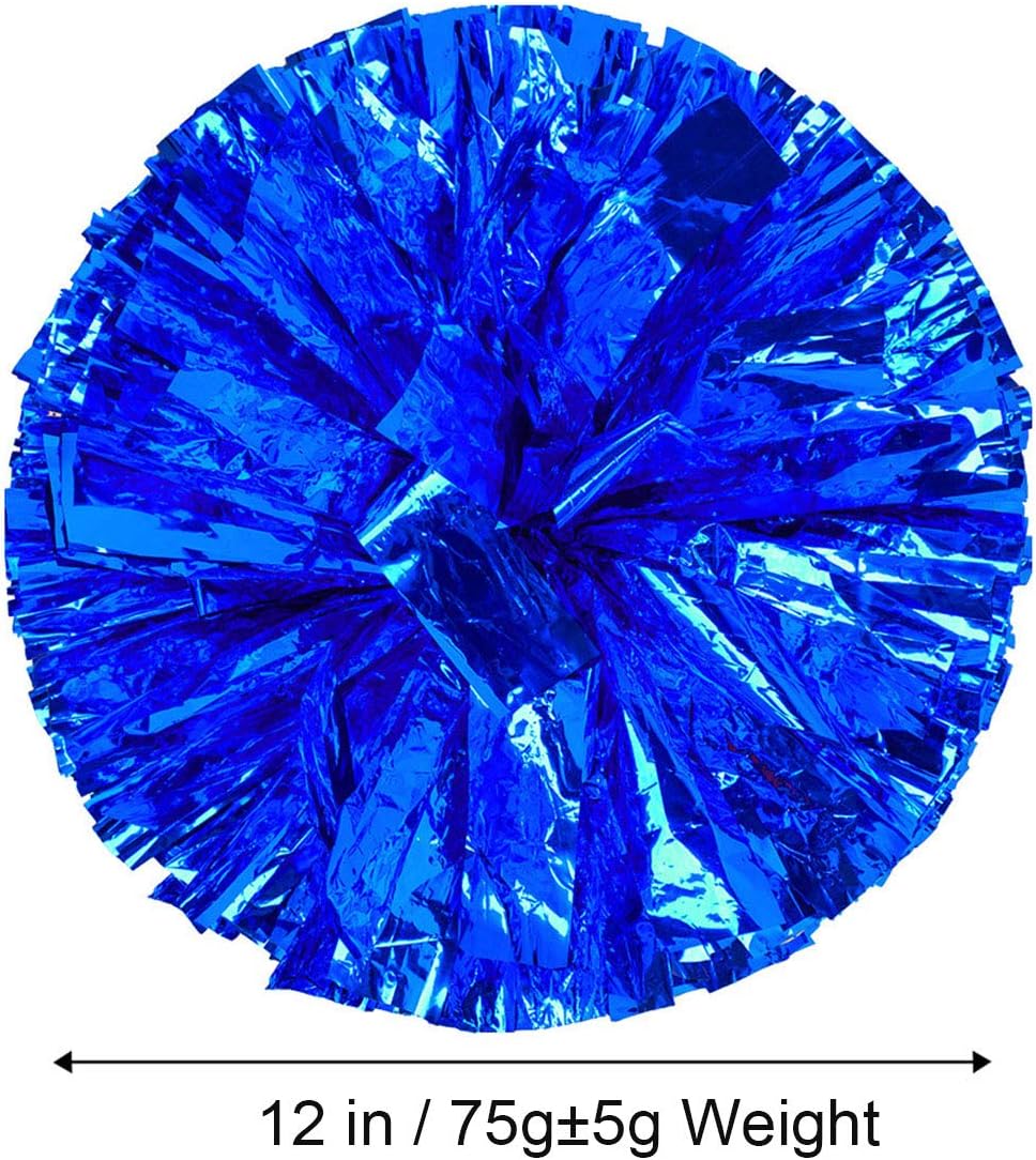 Pack of 4 Cheerleading Pom Poms Foil Plastic Metallic Cheerleader Pom Poms for Cheer Sport Kids Adults Team Spirit Cheering (Blue) : Sports & Outdoors