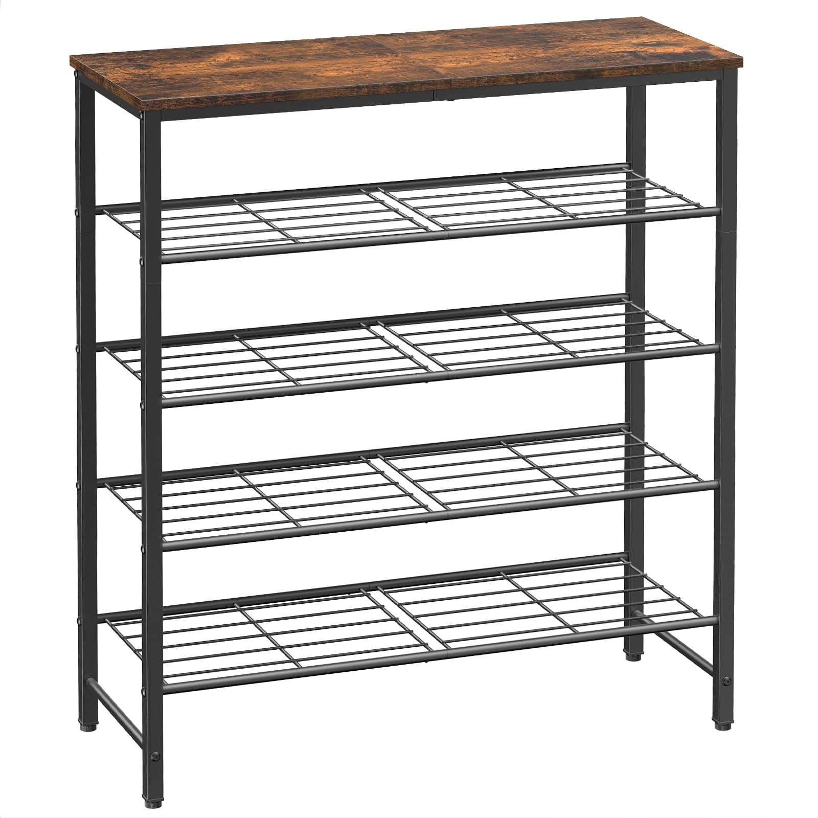 Kitsure Schuhregal mit Holzplatte, platzsparende Schuhregal aus Metall, langlebiges Aufbewahrung für Kleiderschrank, Eingangsbereich, Flur, 29 x 75 x 79.2 cm, Vintagebraun