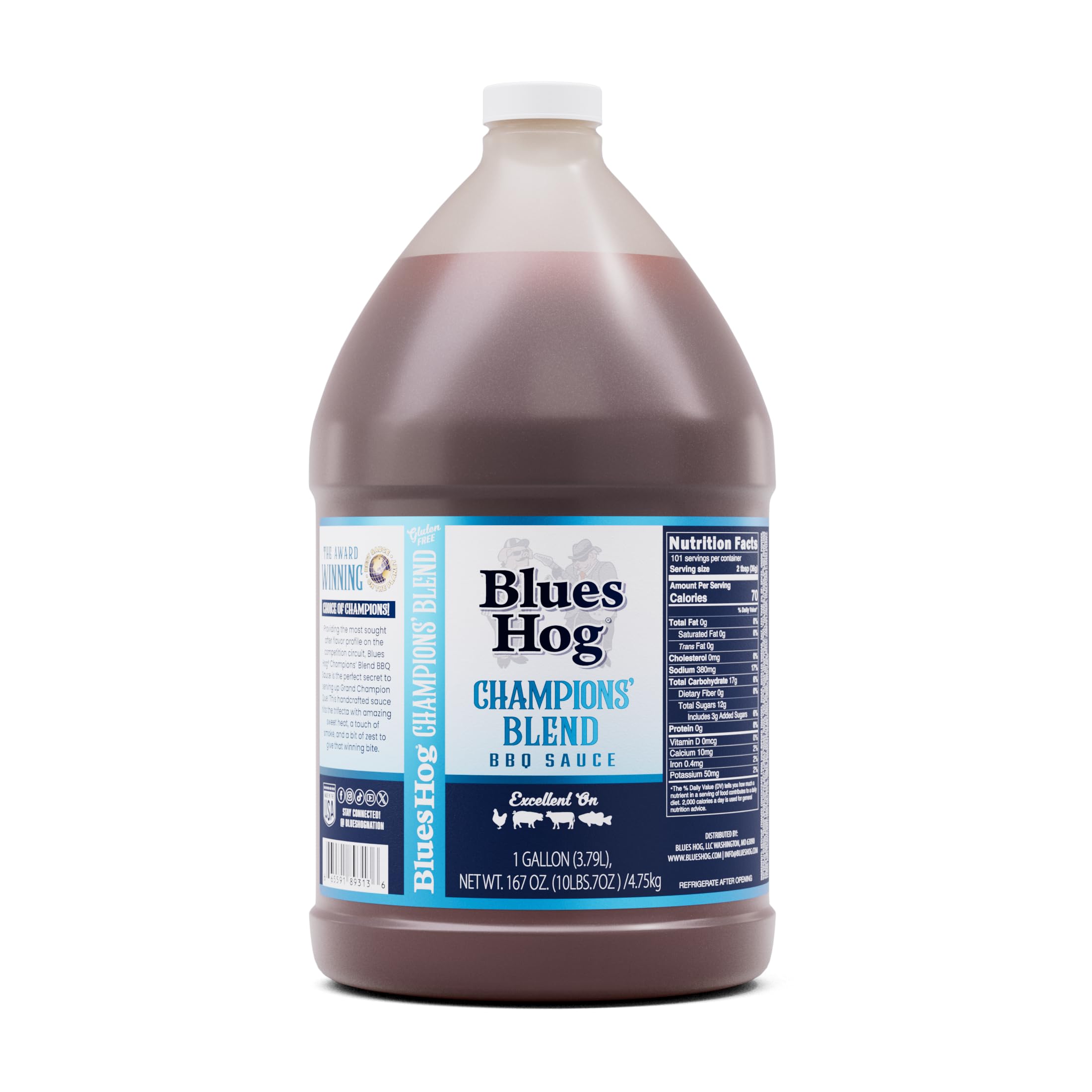 Blues Hog Champions' Blend Barbeque Sauce, Sweet, Smokey & Tangy BBQ Sauce, Gluten-Free Made in the USA, 128 oz
