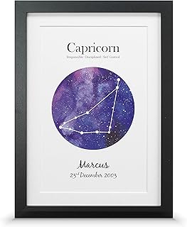 Personalised horoscope gift | Birthday star sign poster print (A4-30x21cm, Print & Standard Frame)