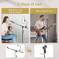 Vista 6 de TONOR Microphone Stand with Tablet Holder, Tripod Boom Arm for Floor, Adjustable Height and Angle, Heavy Duty Stand with Carrying Bag, Smartphone