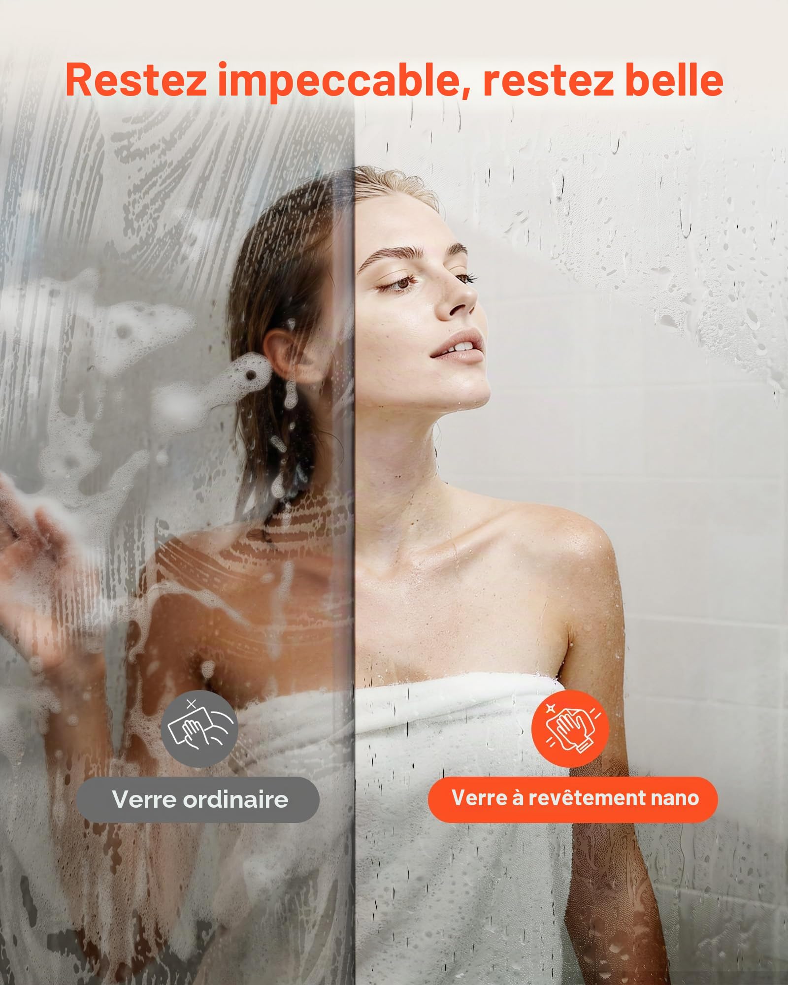 VEVOR Paroi de Douche Fixe 86,4 x 187 cm, Pare Douche Encadré, Écran pour Salle de Bain Maison, en Verre Trempé Transparent de 8 mm d'Épaisseur, avec Joint d'Étanchéité Inférieur et Quincaillerie