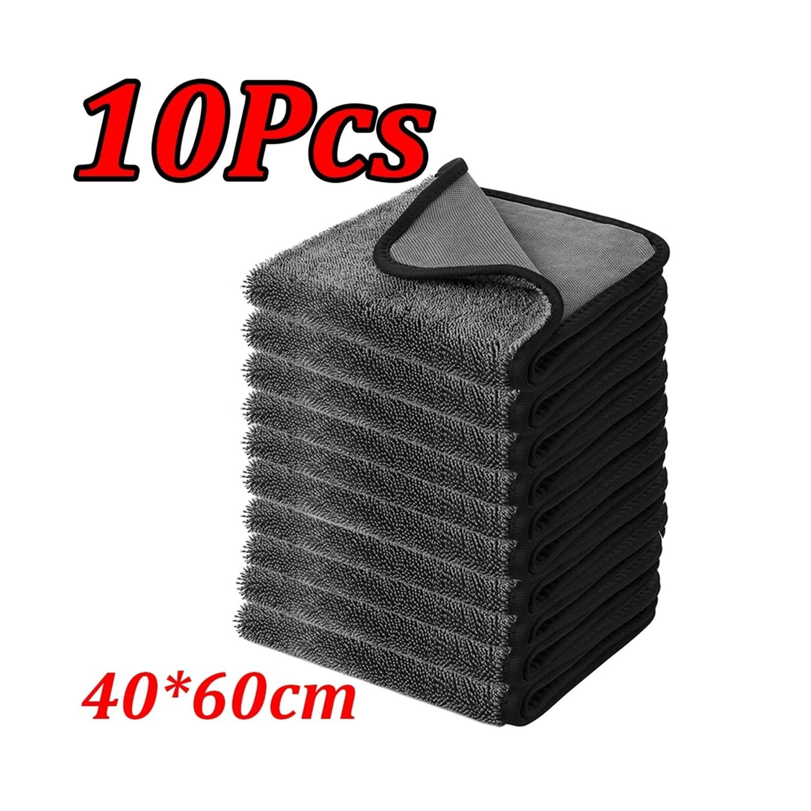 1-10Pcs Car Wash Towel Set - 40x40cm 40x60cm Drying Cleaning Cloth for Detailing Polishing House Kitchen Window 40x60cm-10Pcs — view 2