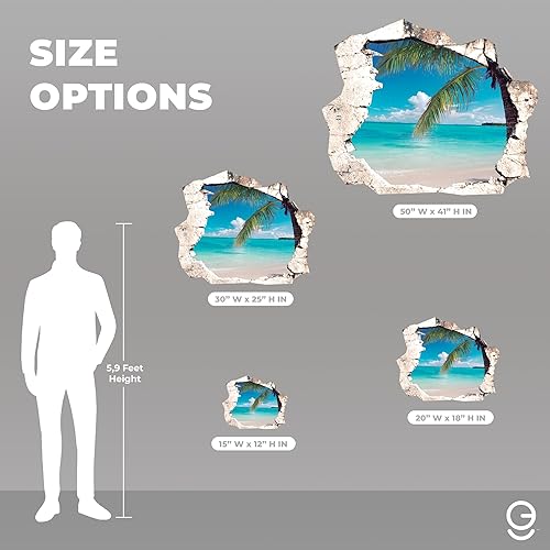 Miniatura 4 de Calcomanía de pared con efecto 3D de playa para habitación de niños y niñas, unisex (ancho 22 x 18 pulgadas de alto)